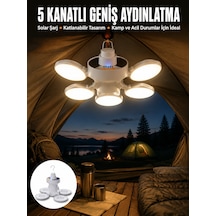 Kamp Lambası Işıldak Beyaz Işık Güneş Enerjili Solar Aydınlatma 5 Kanatlı Katlanabilir Yeni Nesil - Lisinya