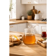Porsima Lm-0019 Kaşıklı Kapaklı Cam Şekerlik Sunumluk Bal Ve Reçel Kavanozu Saklama Kabı 500ml Şeffaf