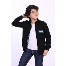 Toontoy Kids Toontoy Erkek Çocuk 2'li Takım Baskılı Dik Yaka Fermuarlı Hırka & Beli Paçası Lastikli Cepli Jogger Eşofman Altı Siyah