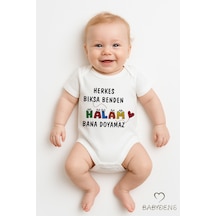 Babyden's Herkes Bıksa Benden Halam Bana Doyamaz Yazılı Bebek Zıbını %100 Pamuk Çıtçıtlı Body Beyaz