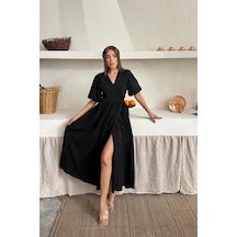 Siyah Müslin Uzun Elbise Siyah