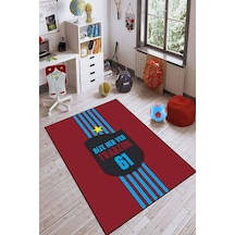 Bordo Ve Mavi Kaymaz Tabanlı Yıkanabilir Taraftar Halısı Kd107n11 Bordo - Mavi