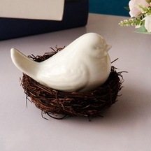 Sarı Hayvan Heykel Gerçekçi Yuva İle Cilalı Mükemmel Sanatsal Sırlı Kuş Seramik Heykeli Ev Dekorasyon