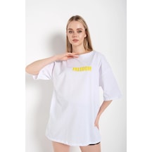 Tarzsokak Kadın Beyaz Oversize Freedom Baskılı T-shirt Beyaz