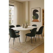 Dolunay 180x90x75cm 36mm Kalın Kenarlı Oval Beyaz Sütunlu Yemek Masası Sadece Masadır Beyaz