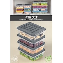 Meleni Home 4'lü Buzdolabı Organizer Mikrodalga Ve Difrize Uygun Saklama Kabı Antrasit 4 X 600 Ml Çok Renkli