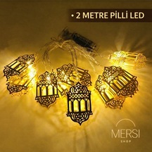 Ramazan Kandili Figürlü 2 Metre Pilli Gold Metal Dekoratif Led Işık Zinciri