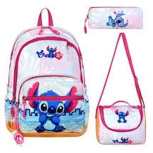 Stitch Ultra Lüks Suya Dayanıklı Özel Baskı Ortopedik İlkokul Çantası Termal Beslenme Ve Kalemlik Çok Renkli