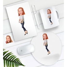 Kişiye Özel Bayan Karikatürlü Defter Kalem Kupa Mouse Pad Seti-11