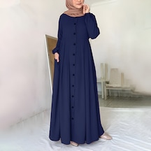 Barbora Keten Günlük Yazlık Tam Boy Tesettür Kadın Elbise Ln391lacivert8 001