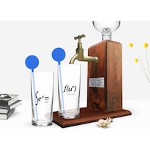 Kişiye Özel Renkli Baskılı Denklem Tasarımlı İkili Vodka Bardağı Ve Ahşap Vodka Standı Hediye Seti-1 Sarı
