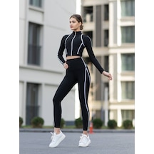 Lismina Menton Beyaz Biyeli Siyah Spor Tayt