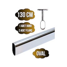 Metal Oval Krom Mobilya Dolap Askı Borusu Krom 130cm Oval 2 Adet Ayaklı Açık Flanş-1 Adet Boru Gri