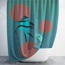 Banyo Perdesi 1x180x200 Tek Kanat Duş Perdesi Halka Hediyeli Duşakabin Perdesi Fish Çok Renkli