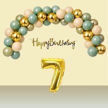 7 Yaş Retro Gold Kromgold Küfyeşili Kumbeji Balon Happy Birthday Banner Gold Rakam Doğum Günü Süsü Çok Renkli