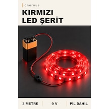 Onerous 3 M 9v Kırmızı Led Şerit, Pilli, Pil Dahil, Anahtarlı