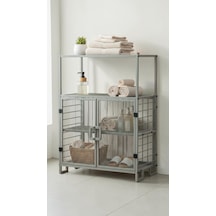 Dekoratif Metal Çok Amaçlı Dolap 4 Raflı 2 Kapaklı Organizer Bej