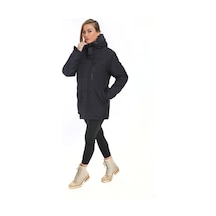 Spor Kadınpolarlı Kürklü Su Ve Rüzgar Geçirmez Kapüşonlu Mont Parka-117 Lacivert
