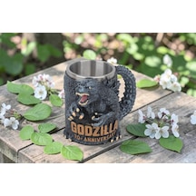 3d Godzilla Tasarımlı Kupa Paslanmaz Çelik İç Hazneli Kulplu Dekoratif Bardak 400 Ml Çok Renkli