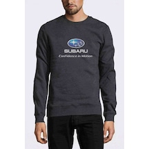 Araba Subaru Logo Baskılı Füme Antrasit Erkek Örme Sweatshirt (528591890)