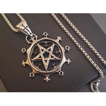 Paslanmaz Çelik Pentagram Yıldız Kolye Gümüş
