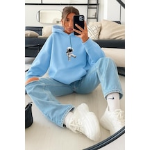 Benroma 3 İplik Penye Astronot Unisex Kapüşonlu Sweat Bebe Mavisi
