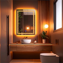 Gleamira Vertical Amber Led'li Lazer Kumlamalı Lavabo & Banyo Aynası Dokunmatik Sensörlü 100 X 75 Cm Turuncu