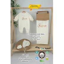 Gros Shop Müslin Yeni Doğan 4katlı Organik %100pamuk Kişiye Özgü Nakışlı Hastane Çıkış Seti Papatya Model-13 Ekru
