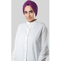 Hürrem Bone Şarabi Çapraz Büzgülü Piliseli Tesettür Bone Fukuro Kendinden Desenli 2316 08 Mor