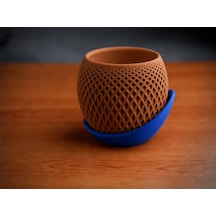 3d Baskı Küre Saksı - Kafes Dokulu İki Parçalı Dekoratif Saksı - Kahverengi-mavi