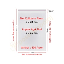 6x20+5 Cm. 6x25 500 Adet Şeffaf Bantlı Yapışkanlı Opp Poşet