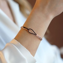 Düğüm Taşlı Rose Gold Kaplama Gümüş Kelepçe Gümüş