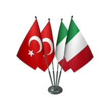 Masa Üstü İtalya Bayrağı Türk Bayrağı Dörtlü Krom Direk Masa Bayr