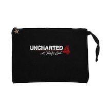 Uncharted 4 Logo Siyah Clutch Astarlı Cüzdan / El Çantası Siyah