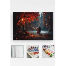 Sayılarla Boyama Çerçeveli Hobi Seti Numaralı Tuval Fırça Boya Kasnaklı 40x50cm Son Bahar Göl Kenarı