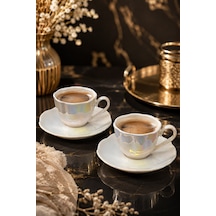 2 Kişilik Porselen Lüsterli Modern Kahve Fincanı Takımı Seti Lüster Sedefli 90ml Beyaz