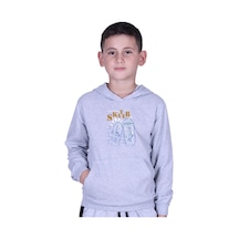Fyk Kids Kapüşonlu Kanguru Cepli Skater Baskılı Erkek Çocuk Sweatshirt Gri
