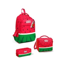 Coral High Kids Kırmızı Yeşil Karpuz Desenli 3 Lü Okul Çanta Seti Set0114428 Çok Renkli