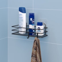 Teknotel Yapışkanlı Kancalı Banyo Rafı Mat Siyah St117H Siyah