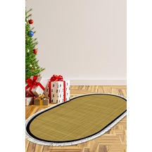 Kaymaz Taban Djt Banyo Mutfak Salon Halı Trend Saçaklı Oval Dokuma Desen E5007 Altın Sarısı