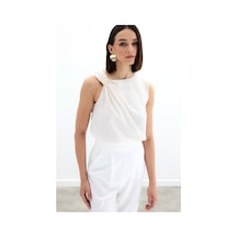 Sateen Tek Omuz Detaylı Bluz - Bej-136130 Bej