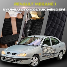 Renault Megane 1 Siyah Tay Tüyü Cepli & Terletmez Sırtlı Oto Koltuk Minder Seti - Koruma Kılıfı  Ön & Arka Set