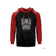 Vikings Rollo Thor Skull Kırmızı Renk Reglan Kol Sweatshirt / Hoodie