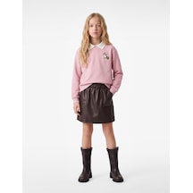 Koton Kedi Nakışlı Uzun Kollu Polo Yaka Sweatshirt Lila 7wkg10110ak