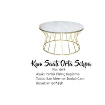 Brc Kum Saati Orta Sehpa Model 1018 Beyaz Mermer Temper Cam Meta