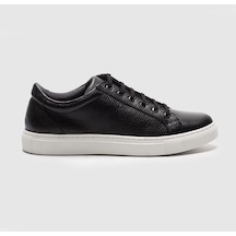 Hakiki Deri Siyah Bağcıklı Erkek Sneaker Ayakkabı Siyah