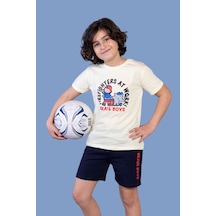 Toontoy Kids Toontoy Erkek Çocuk 2'li Takım Baskılı Bisiklet Yaka Tişört & Beli Lastikli Cepli Şort Açık Sarı