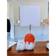 Turuncu Yumaklı Yatan Kawaii Kedi Temalı Not Tutacağı Fotoğraf Tutacak Tutucu Ofis Hediyelik Turuncu
