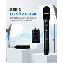 Uhf Kablosuz Mikrofon Seti El Yaka Ve Boyun Mikrofonlu 6.5mm Alıcılı 3.5mm Çeviricili Profesyonel