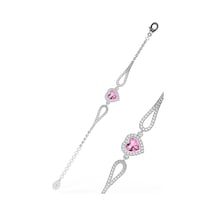 925 Ayar Pembe Taşlı Rodyum Pırlanta Görünümlü Kalp Gümüş Bileklik Gümüş - Rodyum